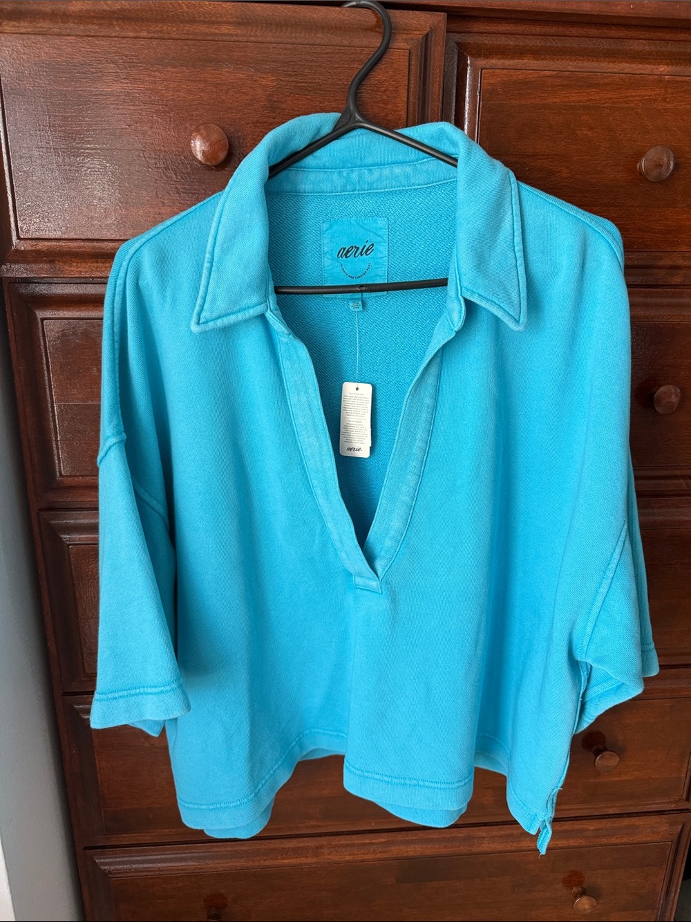 aerie Turquoise Collared Pullover Sweatshirt